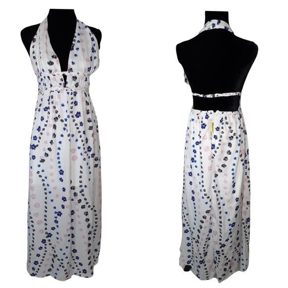 NEW AQUA Long Maxi Dress Boho Floral Cottagecore Coquette Halter Small Backless - Picture 6 of 11